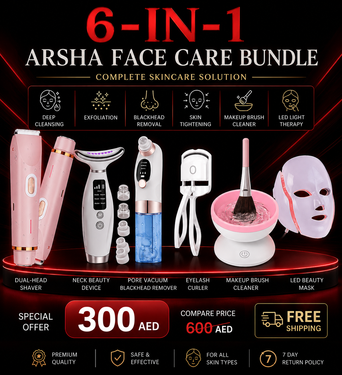 ARSHA 6-in-1 Luxury Face Care Bundle | Complete Professional Skincare Solution